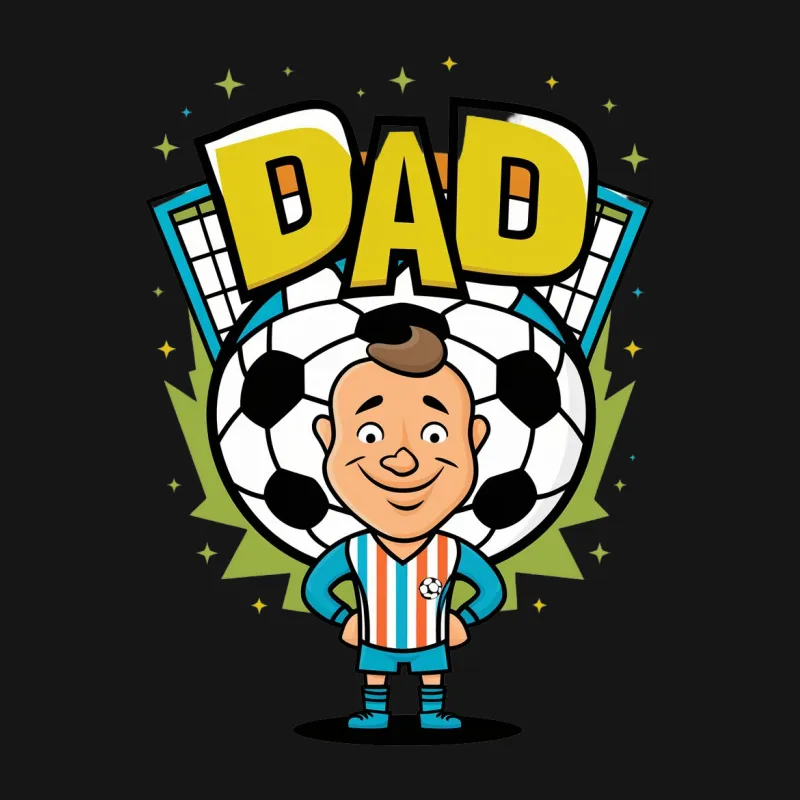 Dad Soccer Fan T-Shirt, Father's Day Gift, Sports Dad Graphic Tee, Soccer Ball, Cartoon Style Female T-Shirt