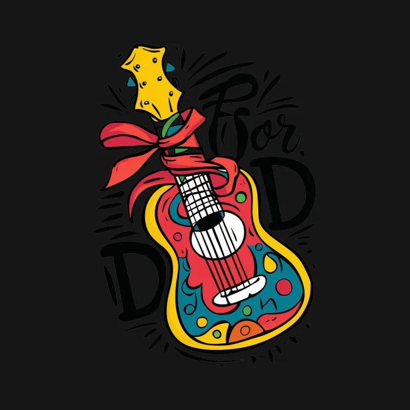 Colorful Guitar Graphic T-Shirt for Dad, Vibrant Music Lover Tee, Unique Gift for Fathers Male T-Shirt