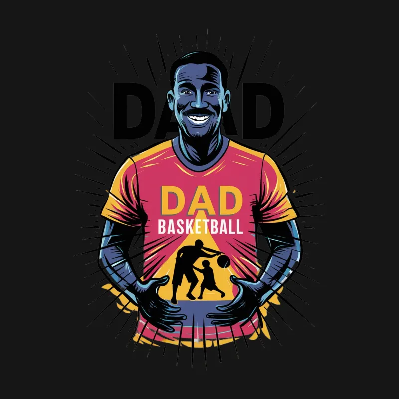 Dad Basketball Vibrant Graphic T-Shirt, Cool Sports Dad, Family Game Day Apparel, Unique Father's Gift Idea Male T-Shirt