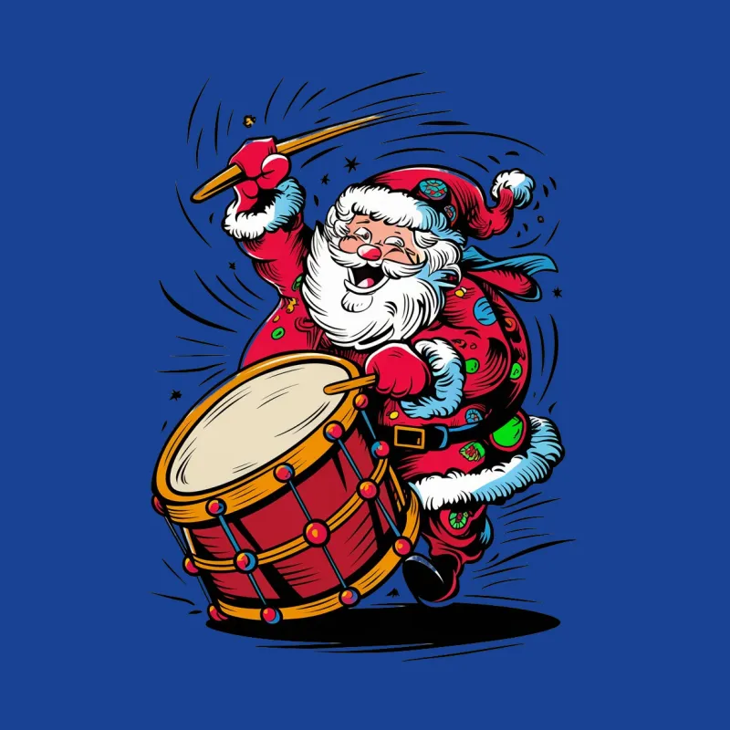 Festive Santa Claus Playing Drums Christmas T-Shirt, Holiday Apparel, Unisex Tee, Gift Idea Male T-Shirt