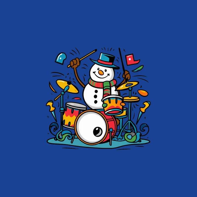 Colorful Snowman Drummer T-Shirt, Music Lover Christmas Gift, Winter Holiday Funky Graphic Tee, Unisex Male T-Shirt