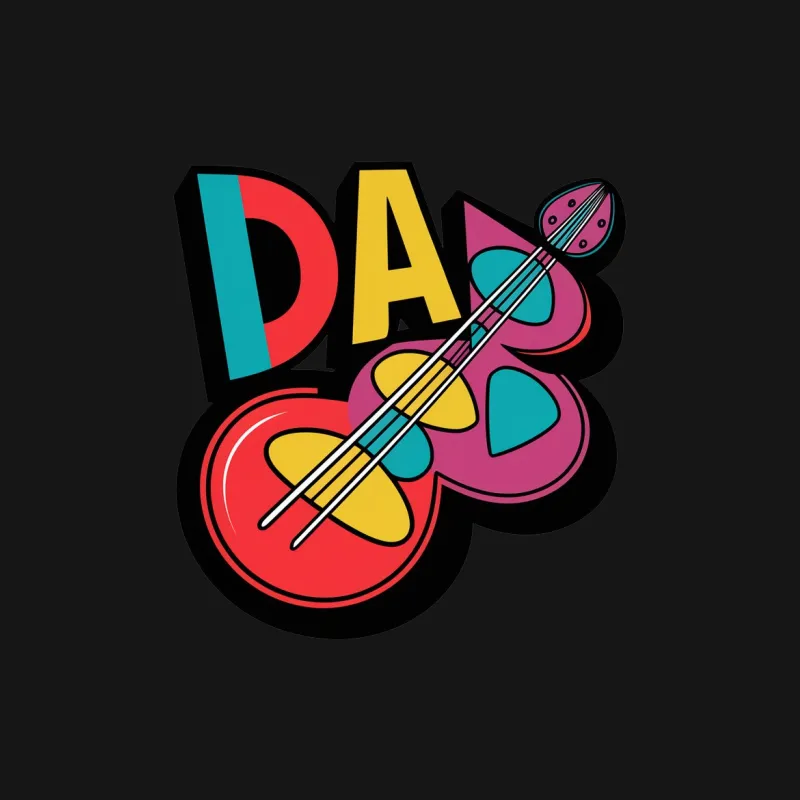 Colorful Dad Guitar Pick Pop Art T-Shirt, Bold Father's Day Gift, Unique Music Inspired Men's Tee Male T-Shirt