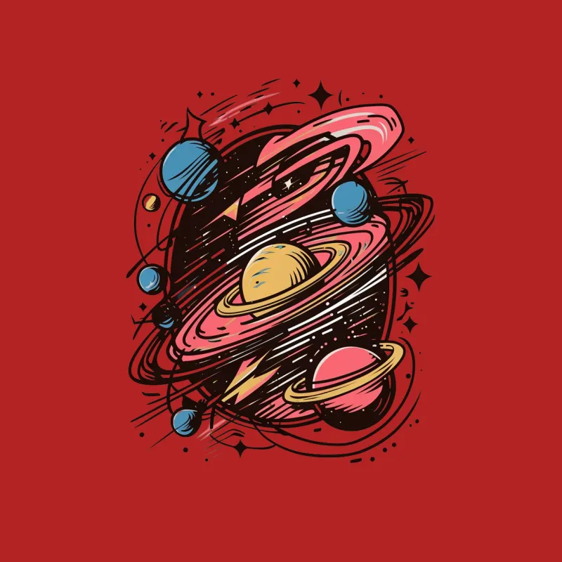 Colorful Space Galaxy Planets Graphic T-Shirt, Unisex Cosmic Tee, Artistic Solar System Design, Casual Streetwear Male T-Shirt