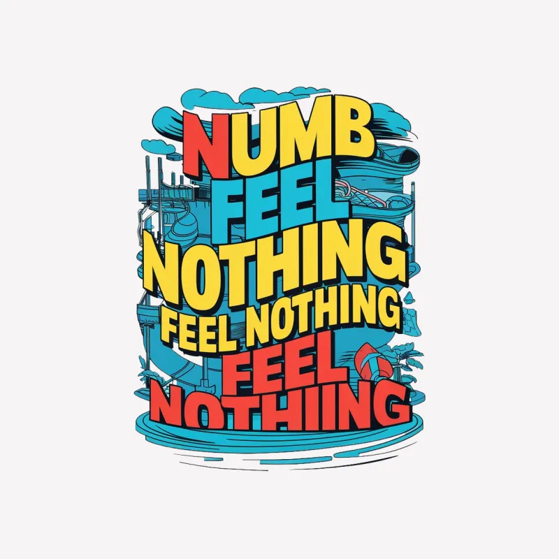 Colorful Urban Art T-Shirt, Numb Feel Nothing Quote, Vibrant Cityscape Design Male T-Shirt