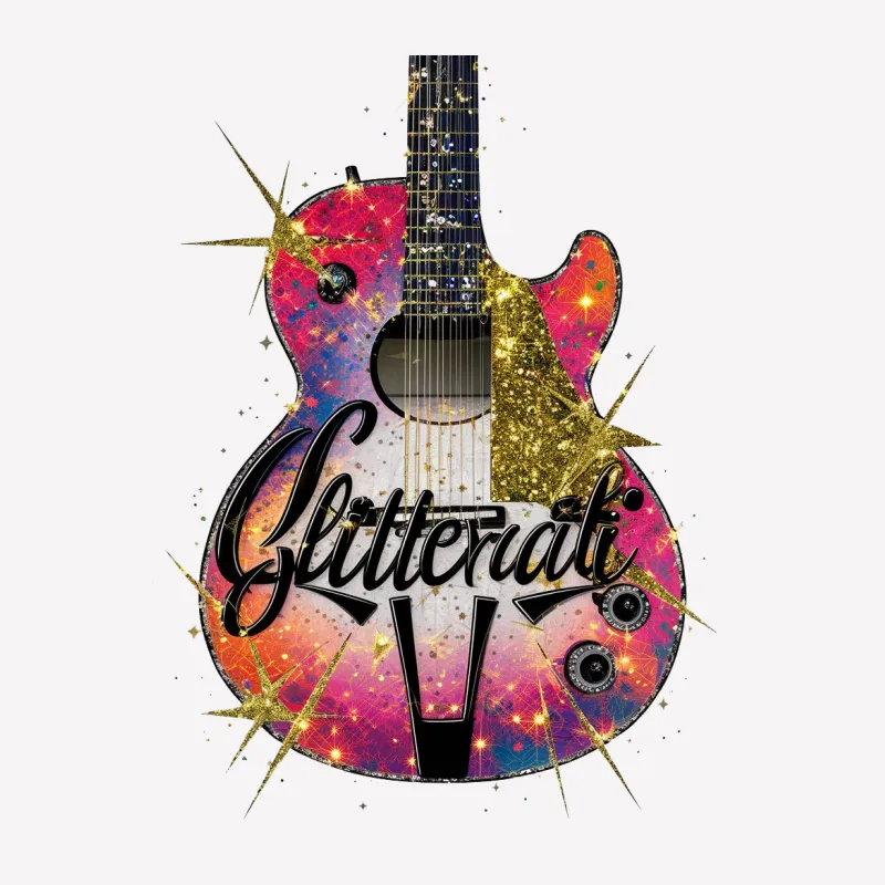 Unique Glitterati Guitar T-Shirt, Colorful Musical Instrument Design Tee, Unisex Graphic Music Lover Shirt Female T-Shirt