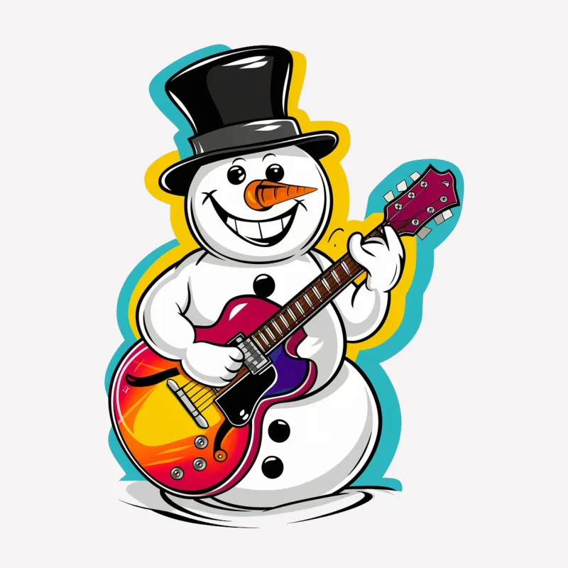 Funky Snowman Guitarist T-Shirt, Colorful Music Snowman Tee, Cool Winter Musician Snowman Shirt, Unique Gift Male T-Shirt