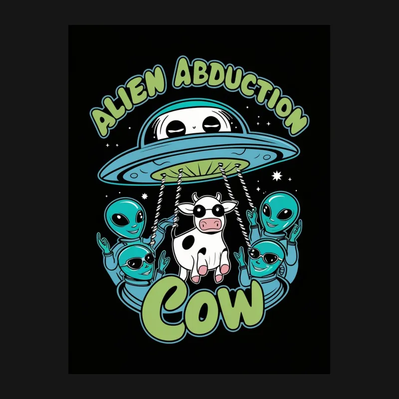 Alien Abduction Cow T-Shirt, Funny UFO and Aliens Graphic Tee, Space Theme Shirt, Unisex Cotton T-Shirt Female T-Shirt