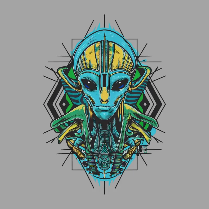 Alien Art T-Shirt, Vibrant Sci-Fi Alien Head Graphic Tee, Unisex Adult Shirt, Gift for UFO Enthusiasts Male T-Shirt