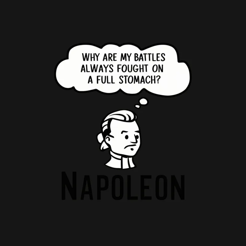 Napoleon Quote T-Shirt, Funny Historical Tee, Full Stomach Battle Humor, Unisex Graphic Shirt Male T-Shirt