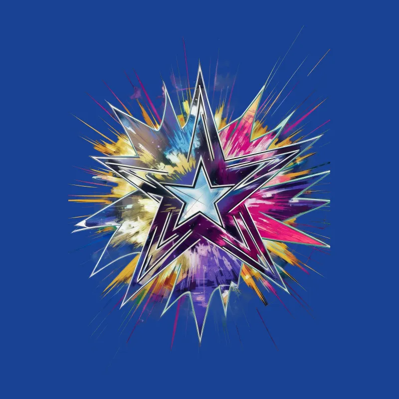 Colorful Abstract Star Explosion Graphic Tee, Unisex Artistic T-Shirt, Vibrant Streetwear, Casual Urban Fashion Top, Unique Design Shirt Male T-Shirt