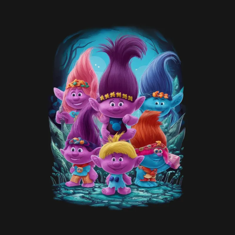 Kids Colorful Trolls T-Shirt, Animated Movie Characters Tee, Fun Children Cartoon Shirt, Unisex Youth Graphic Top, Cute Kids Apparel Female T-Shirt