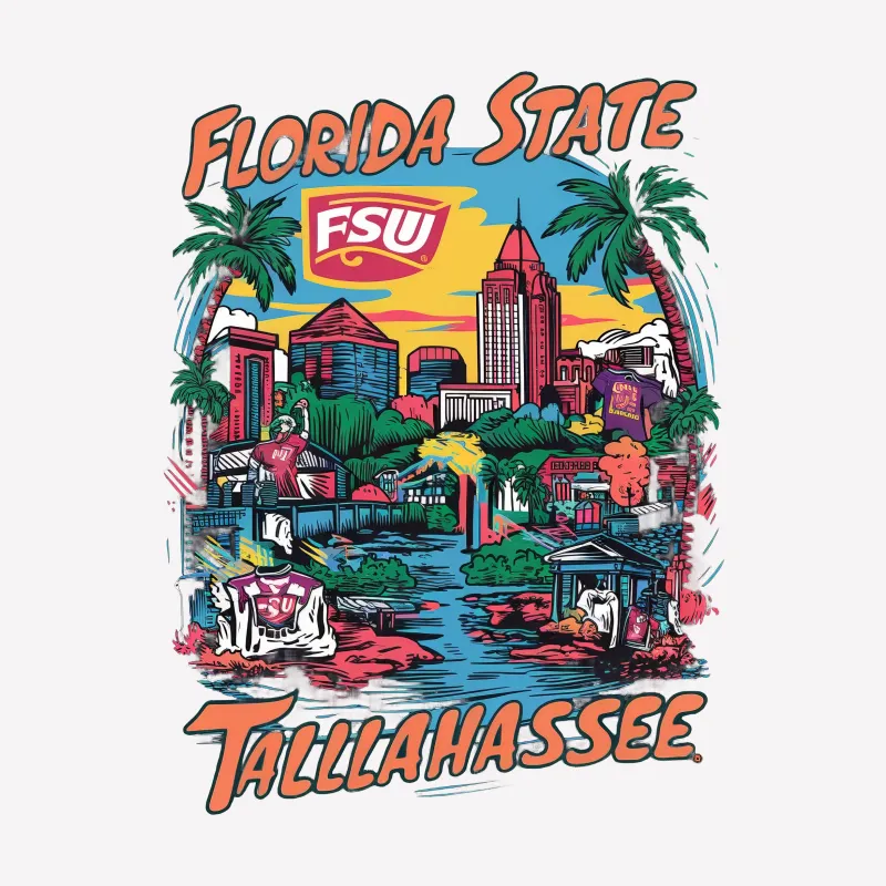 Florida State Tallahassee Graphic T-Shirt, Vintage Style Travel Tee, Colorful Cityscape Art, Unisex Souvenir Shirt Male T-Shirt