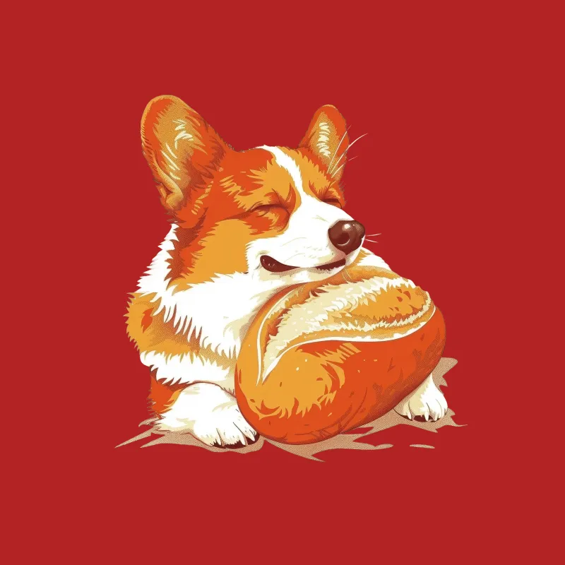 Cute Corgi Dog T-Shirt, Smiling Puppy with Bread, Unisex Graphic Tee, Animal Lover Gift, Casual Dog Owner Clothing, Soft Cotton Top Male T-Shirt