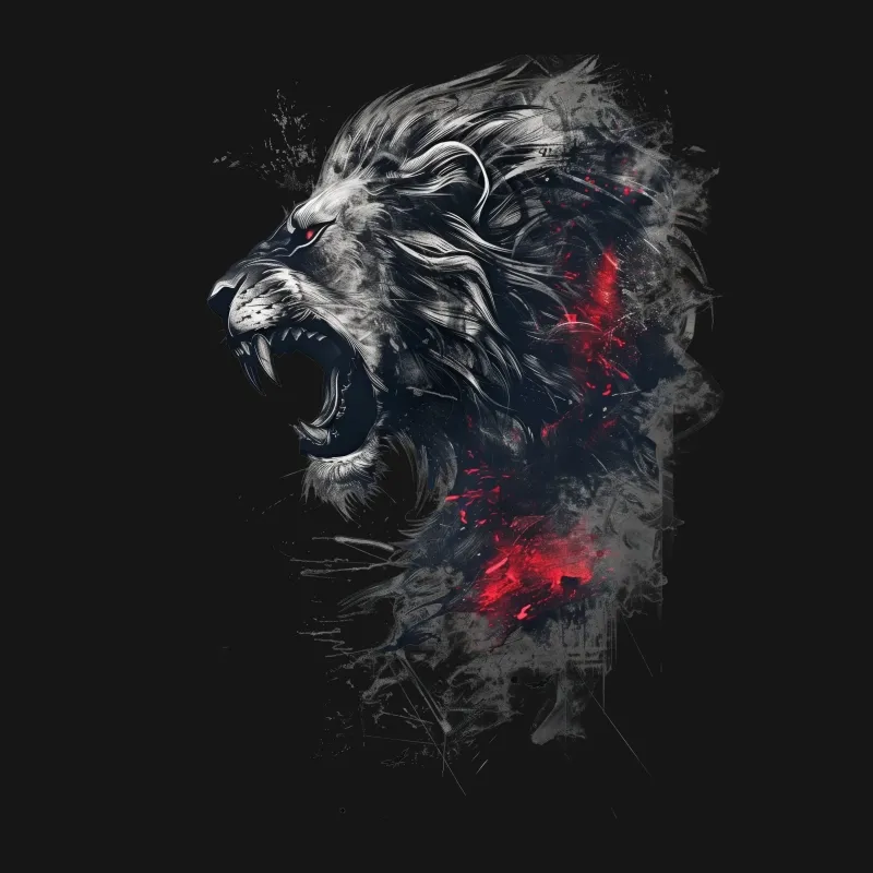 Abstract Lion Art T-Shirt, Red and Black Watercolor Lion Print, Unisex Graphic Tee, Artistic Animal Design, Urban Style Clothing Female T-Shirt