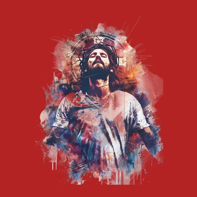 Abstract Art Jesus Portrait T-Shirt, Colorful Religious Tee, Inspirational Christian Graphic Shirt, Spiritual Clothing Female T-Shirt