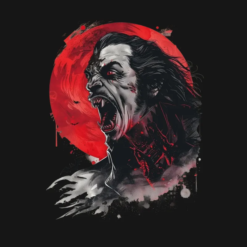 Men's Horror Vampire Graphic Tee, Dark Fantasy Art, Blood Moon Vampire Illustration, Gothic T-Shirt, Unique Halloween Apparel Female T-Shirt