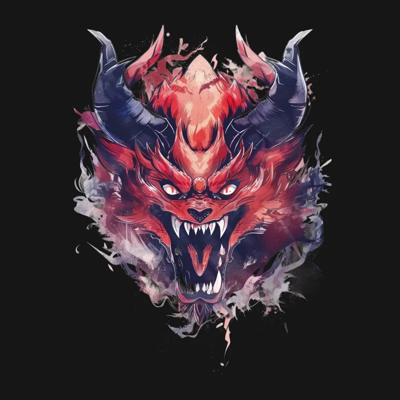 Men's Graphic Tee, Red Demon Print, Japanese Inspired Artwork, Urban Streetwear, Unique Design T-Shirt, Cool Fashion Top, Gift for Gamers Male T-Shirt