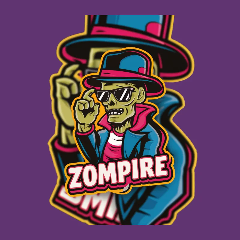 Funky Zompire Cartoon T-Shirt, Hipster Zombie Vampire Tee, Colorful Graphic Shirt, Unique Halloween Men's Women's Top Female T-Shirt