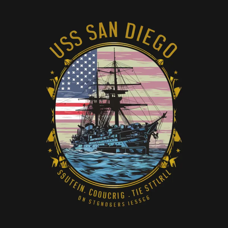 USS San Diego Nautical T-Shirt, Vintage Military Ship Graphic Tee, Patriotic Naval History Clothing Male T-Shirt