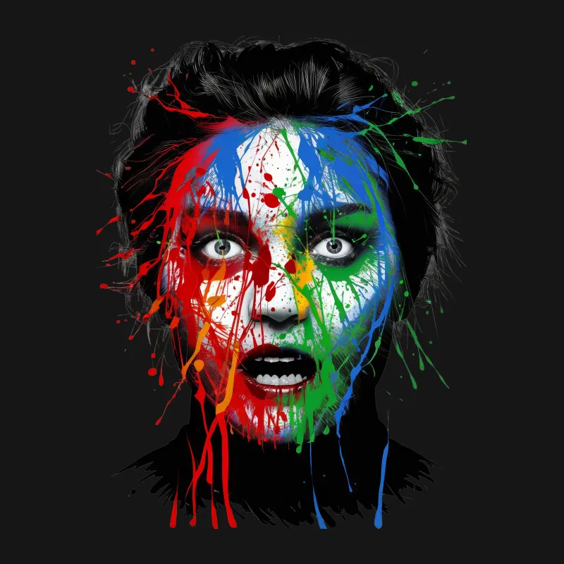 Abstract Face Splash Art T-Shirt, Colorful Paint Splatter Tee, Creative Graphic Design Shirt, Unique Artistic Top, Modern Apparel Male T-Shirt