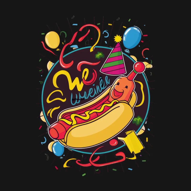 Colorful Hot Dog Birthday Party T-Shirt, Funny Foodie Birthday Graphic Tee, Unisex Party Shirt Male T-Shirt