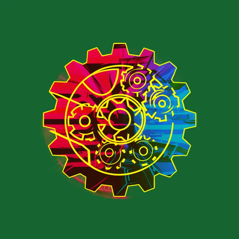 Abstract Mechanical Gear Rainbow T-Shirt, Colorful Engineering Design Tee, Unisex Adult Fashion, Technical Artwork Apparel Female T-Shirt