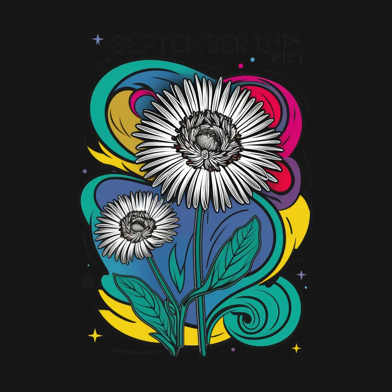 Abstract Floral Birthday Design T-Shirt, September 13th Colorful Graphic Tee, Unique Gift for Her, Unisex Fashion Top Male T-Shirt