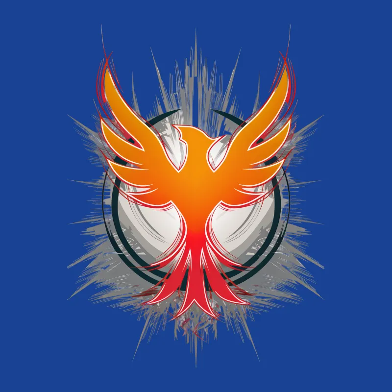 Abstract Phoenix Graphic Tee, Artistic Bird Design T-Shirt, Vibrant Orange and Red Unisex Top Male T-Shirt