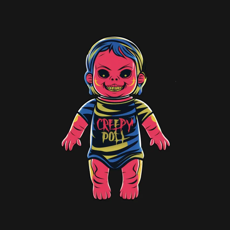 Creepy Doll Graphic T-Shirt, Vibrant Cartoon Horror Character Tee, Unique Gothic Style Shirt, Unisex Gift Idea Female T-Shirt