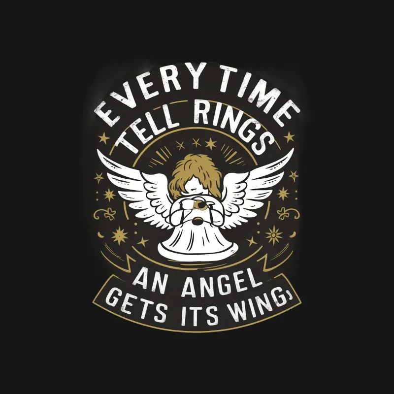 Angel Wings Inspirational Quote T-Shirt, Every Time a Bell Rings, Angelic Graphic Tee, Gift for Believers Male T-Shirt