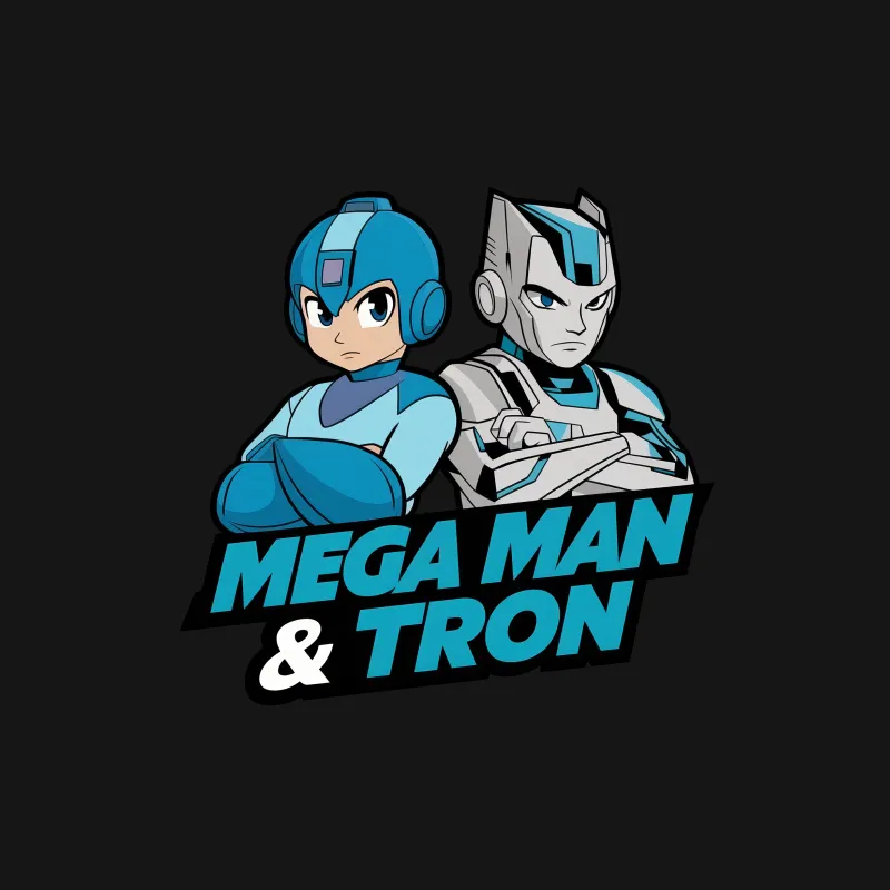 Mega Man and Tron Graphic T-Shirt, Retro Video Game Tee, Cool Gamer Outfit, Bold Colorful Design Male T-Shirt