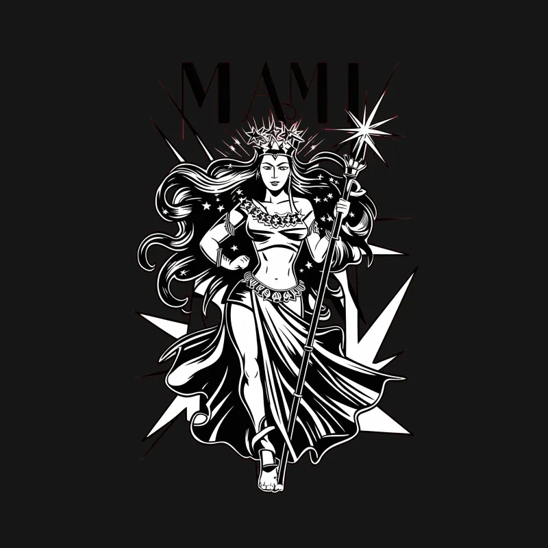 MAMI Queen Graphic T-Shirt, Bold Monochrome Female Warrior Design Tee, Trendy Fashion Female T-Shirt