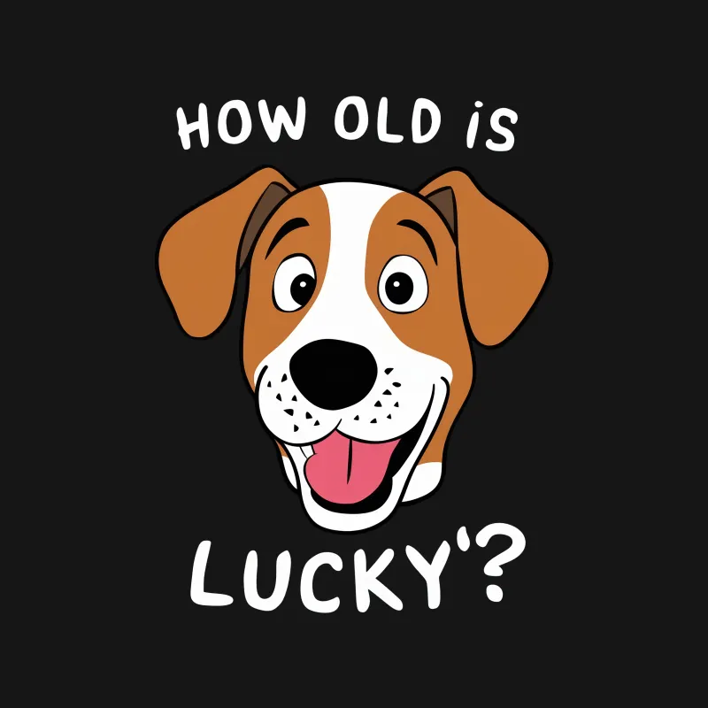 Cute Dog T-shirt How Old is Lucky? - Cartoon Puppy Tee, Funny Dog Quote, Unisex Graphic Shirt, Gift for Pet Lovers Male T-Shirt