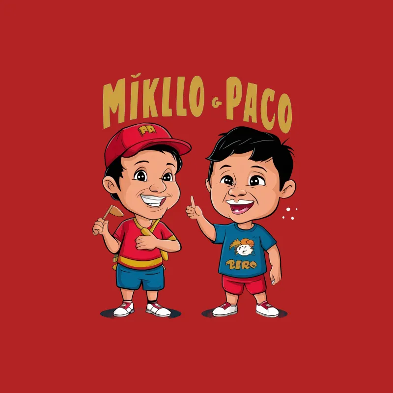 Cartoon Kids Miklo and Paco Cute Boys Graphic Tee, Colorful Fun T-Shirt for Children Male T-Shirt