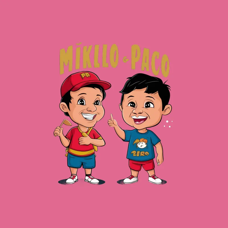 Cartoon Kids Miklo and Paco Cute Boys Graphic Tee, Colorful Fun T-Shirt for Children Female T-Shirt