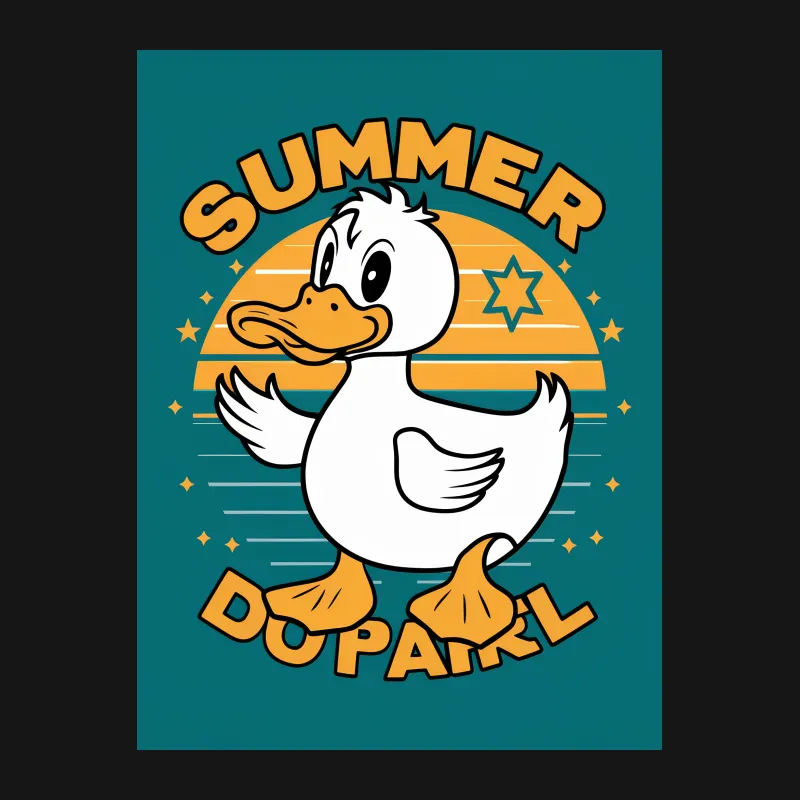 Summer Duck T-Shirt, Cute Duck Graphic Tee, Vintage Style Sunset Design, Unisex Shirt Male T-Shirt