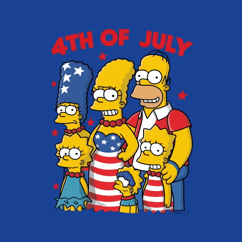 Festive 4th of July Family Cartoon T-Shirt, Patriotic Summer Apparel, Fun Holiday Gift Male T-Shirt