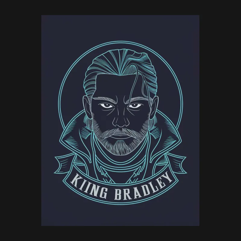 King Bradley T-Shirt, Fullmetal Alchemist Fan Art, Unique Anime Graphic Tee, Dark Blue Male T-Shirt