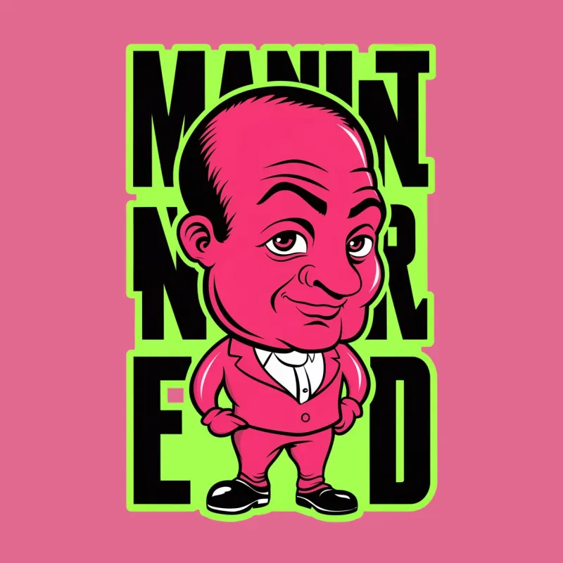 Bold Manly Ed Cartoon Character T-Shirt, Vibrant Pink and Green, Unique Graphic Tee for All Male T-Shirt