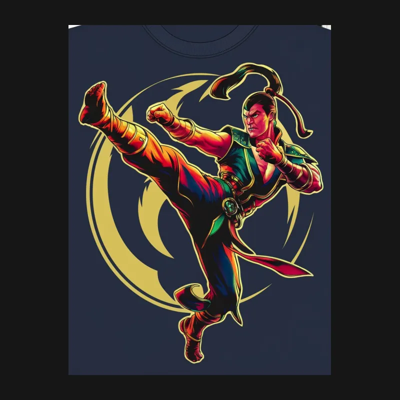 Men's Martial Arts Fighter T-Shirt, Colorful Kung Fu Graphic Tee, Athletic Casual Wear Female T-Shirt