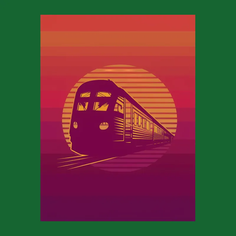 Vintage Train Sunset Graphic T-Shirt, Retro Railroad Lover Tee, Unique Train Illustration Shirt Female T-Shirt