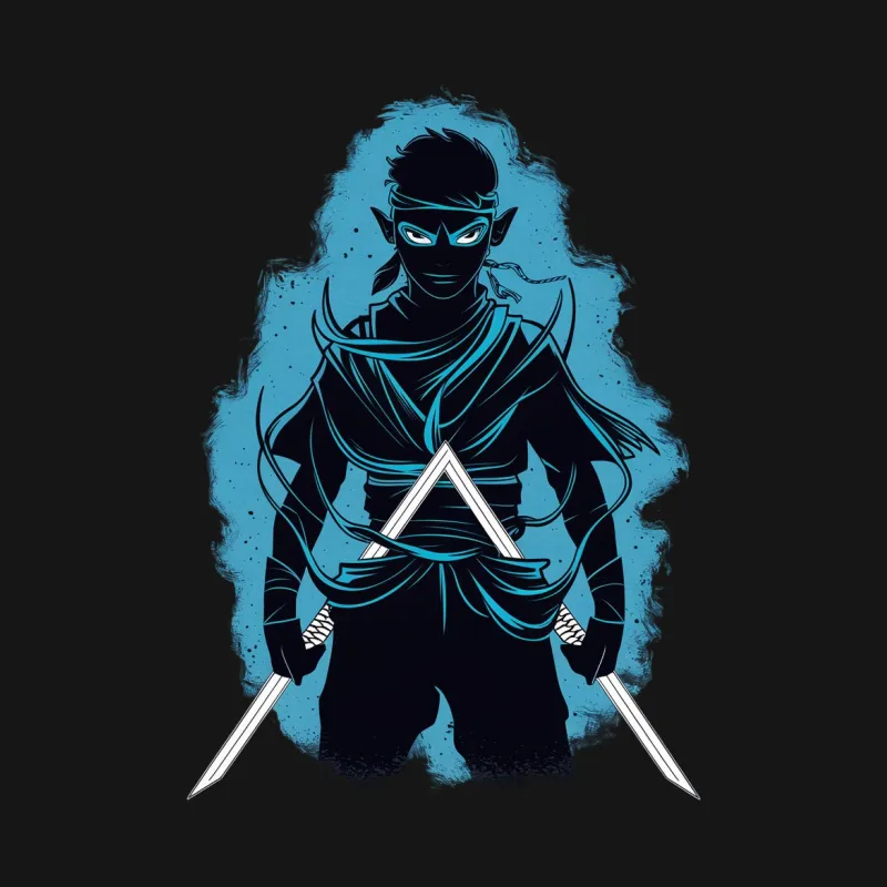 Ninja Warrior Graphic T-Shirt, Cool Blue Samurai Design, Unisex Modern Martial Arts Tee Male T-Shirt