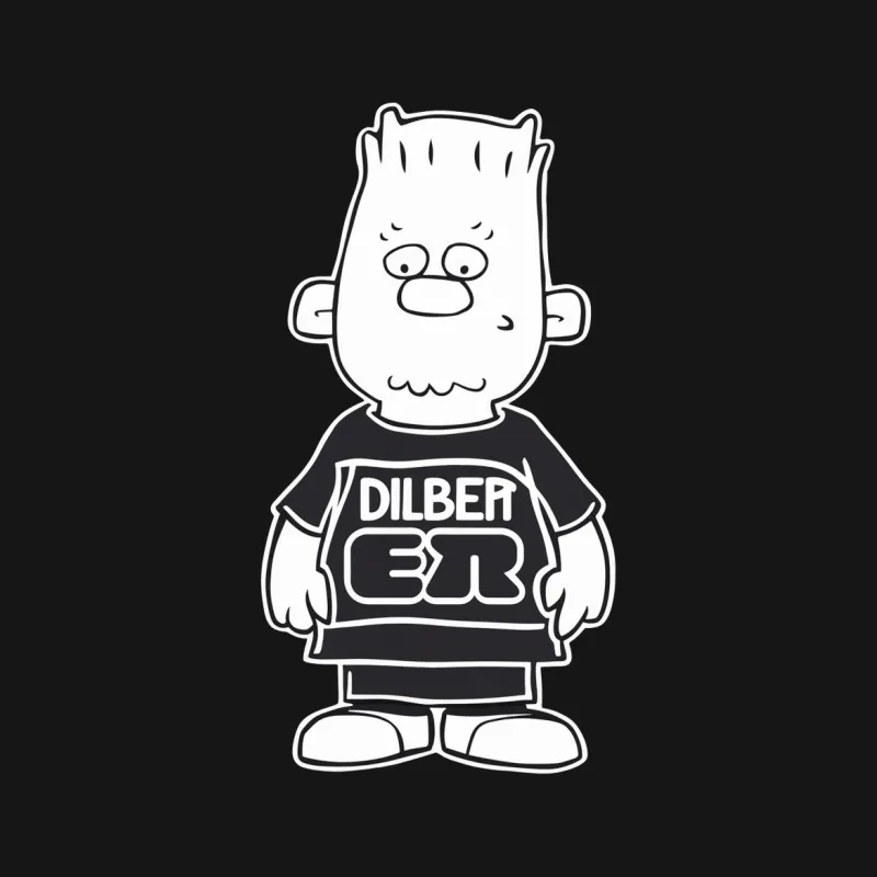 Cartoon Character Black T-Shirt, Unisex Casual Graphic Tee, Funny Dilbert Design, Cool Streetwear Male T-Shirt