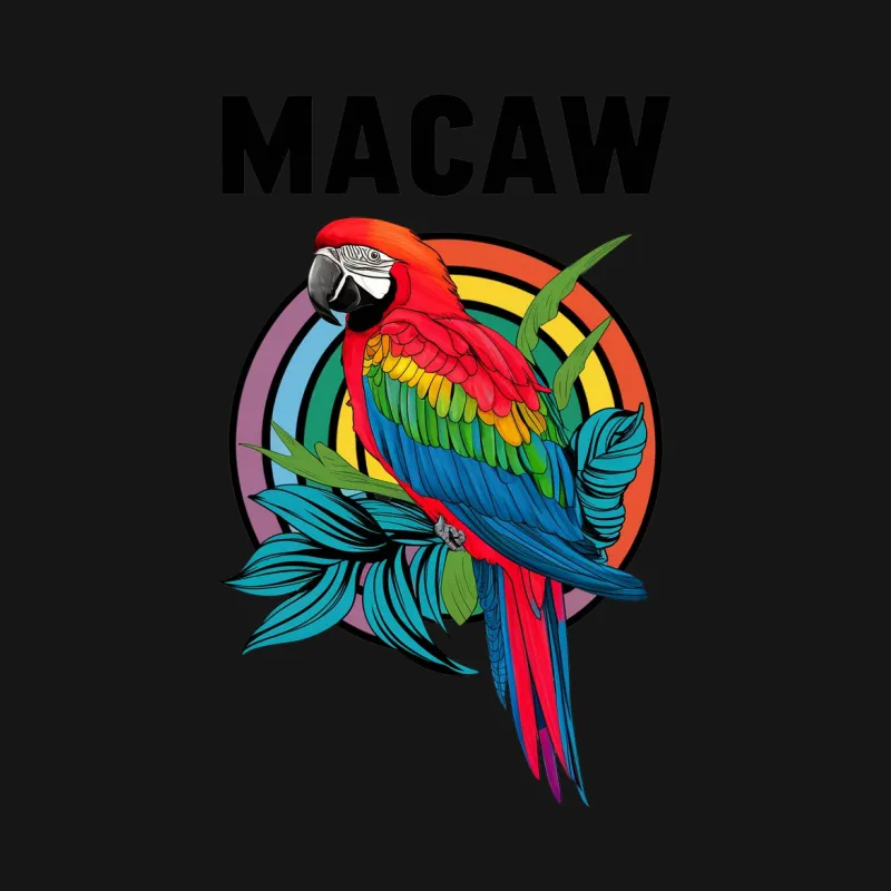 Colorful Macaw Parrot Graphic T-Shirt, Tropical Bird Lover Tee, Exotic Wildlife Rainbow Circle Design, Unisex Shirt Female T-Shirt