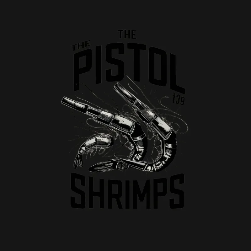 The Pistol Shrimps 739 Graphic T-Shirt, Black and White Vintage Gun Design Tee, Cool Urban Streetwear, Unique Men's Fashion Female T-Shirt