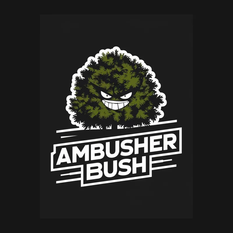 Ambusher Bush Cartoon Graphic T-Shirt, Funny Bush Character Shirt, Unique Monster Tee, Dark Background Female T-Shirt