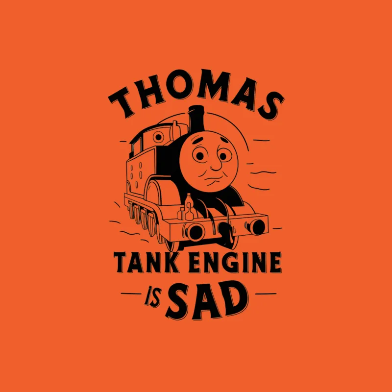 Thomas the Tank Engine Sad Face T-Shirt, Classic Cartoon Train Graphic Tee, Children's Apparel Male T-Shirt