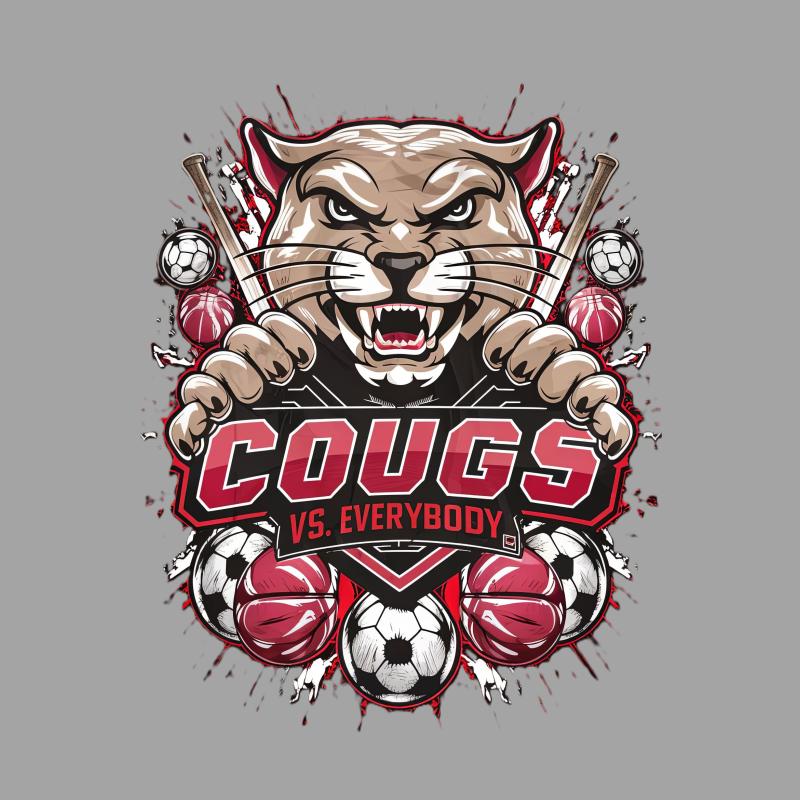 Aggressive Cougar Mascot Sports Team T-Shirt, Cougs Vs Everybody Graphic Tee, Baseball Soccer Basketball Male T-Shirt