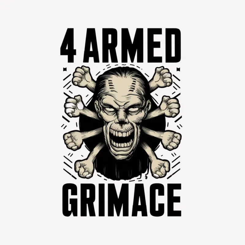 Four Armed Grimace Monster Graphic T-Shirt, Unique Bold Black and White Design, Unisex Tee Female T-Shirt