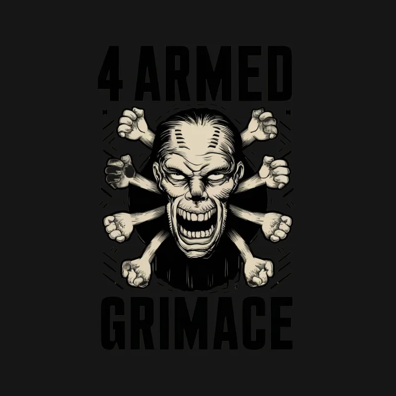 Four Armed Grimace Monster Graphic T-Shirt, Unique Bold Black and White Design, Unisex Tee Male T-Shirt